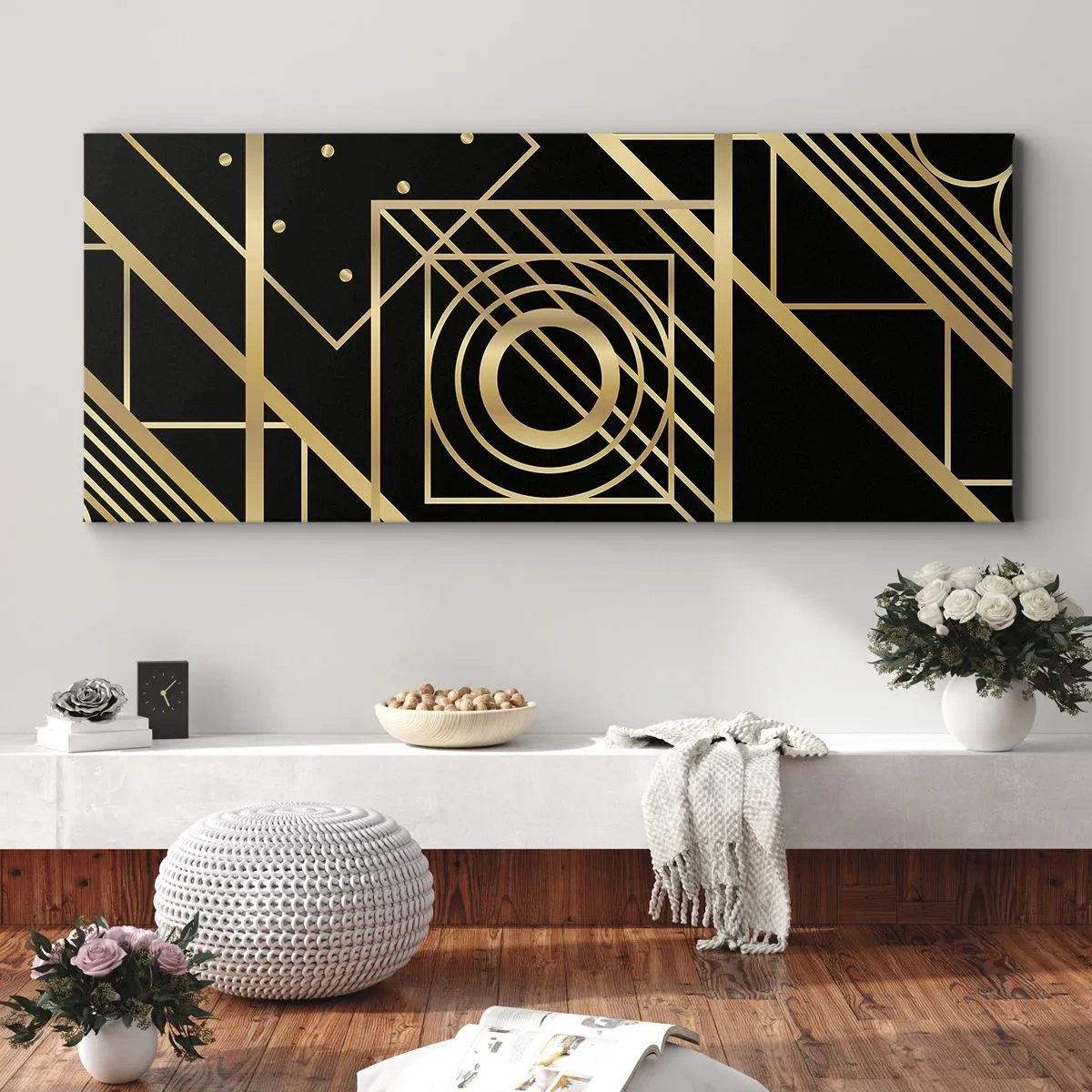 Bild auf Leinwand - Leinwandbild - Goldene Geometrie - 100x40 cm