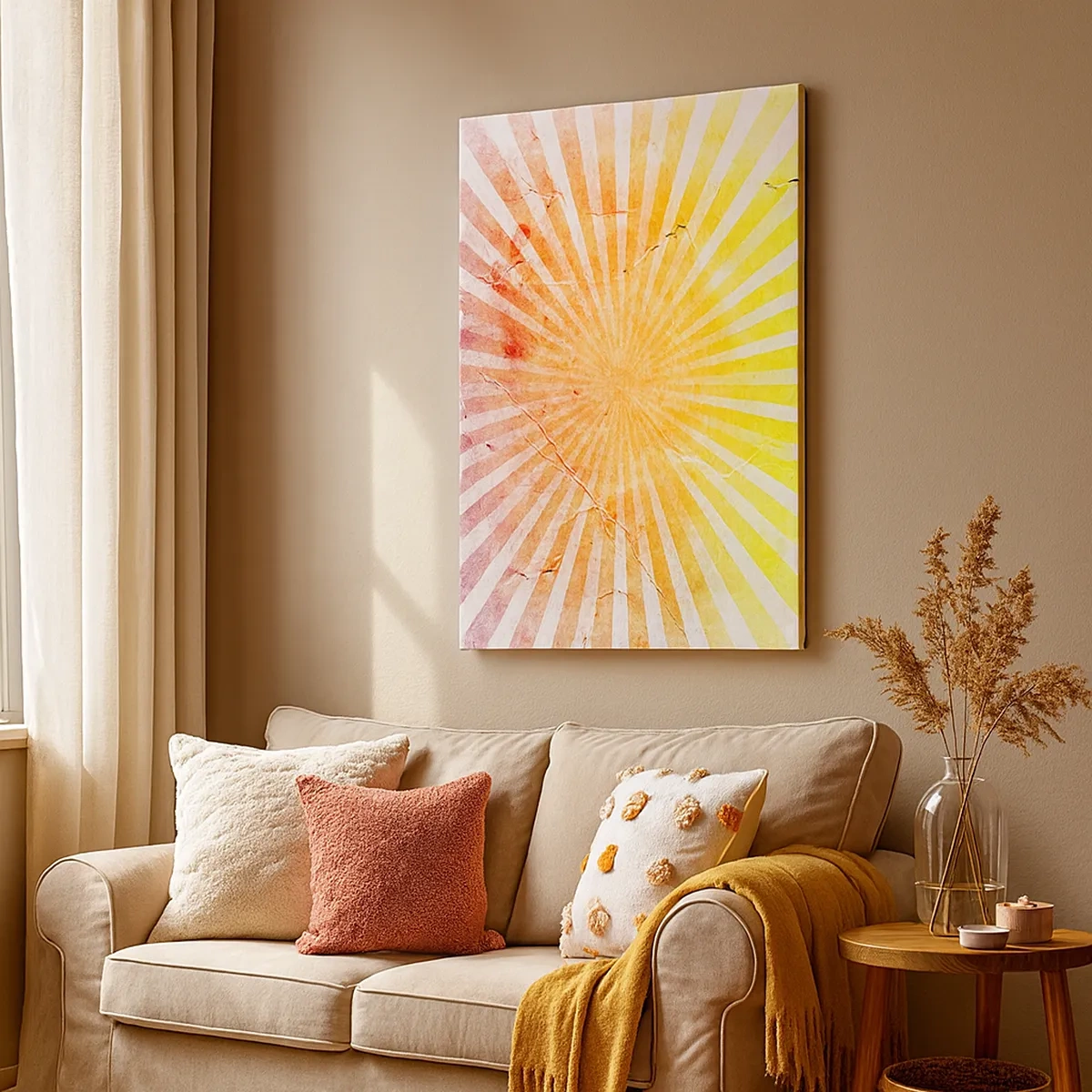 Bild auf Leinwand - Leinwandbild - Sonnenstrahlen in Orange- und Gelbtönen - 50x70cm - Sonnenaufgänge und Sonnenuntergänge - Moderne Wanddekoration für Wohnzimmer und Schlafzimmer ARTTOR