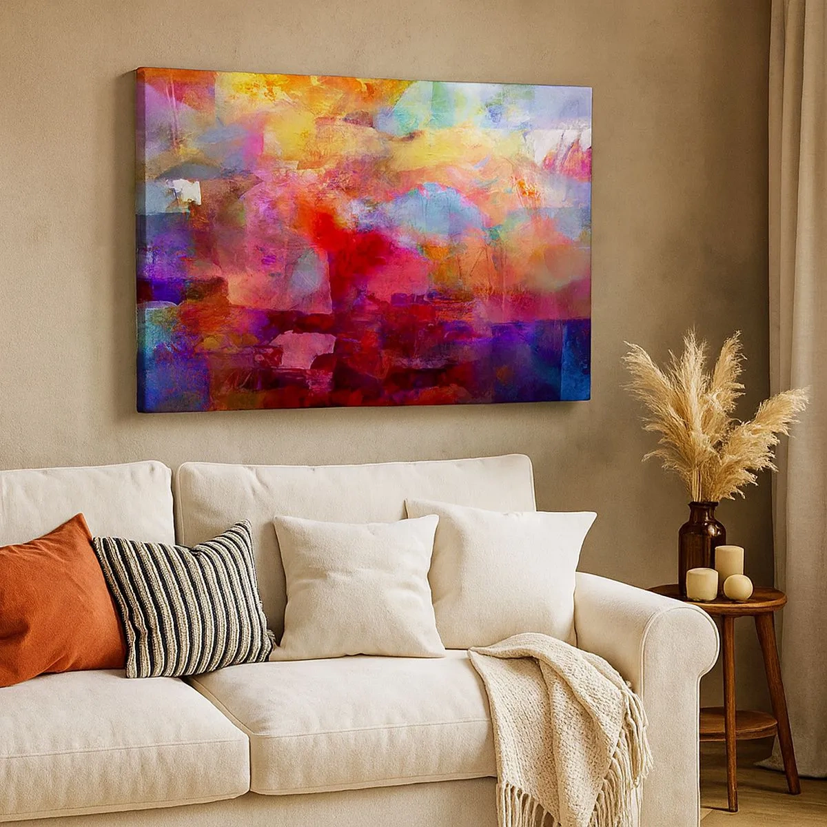 Bild auf Leinwand - Leinwandbild - Bunte Abstraktion in warmen und kühlen Farbtönen - 70x50cm - Schau in den Regenbogen - Moderne Wanddekoration für Wohnzimmer und Schlafzimmer ARTTOR