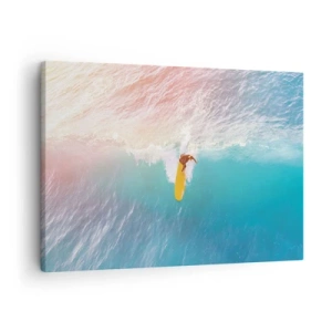Bild auf Leinwand - Leinwandbild - Surfer auf einer Welle in Pastellfarben - 70x50cm - Der Ozeanreiter - Moderne Wanddekoration für Wohnzimmer und Schlafzimmer ARTTOR