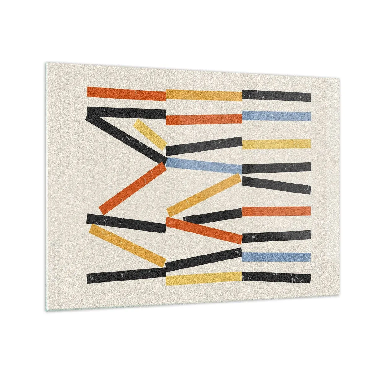 Glasbild - Bild auf glas - Bunte Abstraktion von horizontalen und diagonalen Streifen auf hellem Hintergrund - 70x50cm - Komposition auf der Ebene - Moderne Wanddekoration für Wohnzimmer und Schlafzimmer ARTTOR