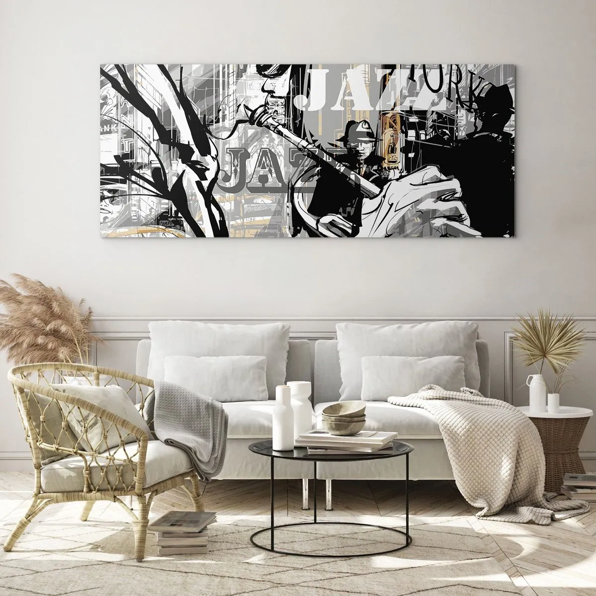 Glasbild - Bild auf glas - New Yorker Jazzszene - 120x50cm - Im Rhythmus von New York - Moderne Wanddekoration für Wohnzimmer und Schlafzimmer ARTTOR