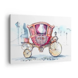 Bild auf Leinwand - Leinwandbild - Eine stilvolle Illustration einer antiken Kutsche in Pastellfarben. - 70x50cm - Zur Hochzeit oder zum Abschlussball? - Moderne Wanddekoration für Wohnzimmer und Schlafzimmer ARTTOR