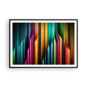 Poster in einem schwarzem Rahmen - Bunte vertikale Linien erzeugen eine dynamische Abstraktion. - 100x70cm - Lichtorgan - Moderne Wanddekoration für Wohnzimmer und Schlafzimmer ARTTOR