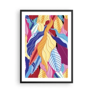 Poster in einem schwarzem Rahmen - Bunte Blätter im abstrakten Stil - 50x70cm - Buntes Durcheinander - Moderne Wanddekoration für Wohnzimmer und Schlafzimmer ARTTOR