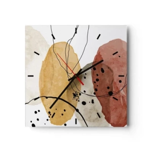 Wanduhr - Glasuhr - Abstrakte Flecken in Beige-, Gelb- und Rottönen - 30x30cm - Wie leichte, transparente Luft - Moderne Wanddekoration für Wohnzimmer und Schlafzimmer ARTTOR