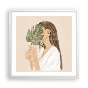 Poster in einem weißen Rahmen - Geheimnisvolles Porträt mit Fächer - 50x50 cm