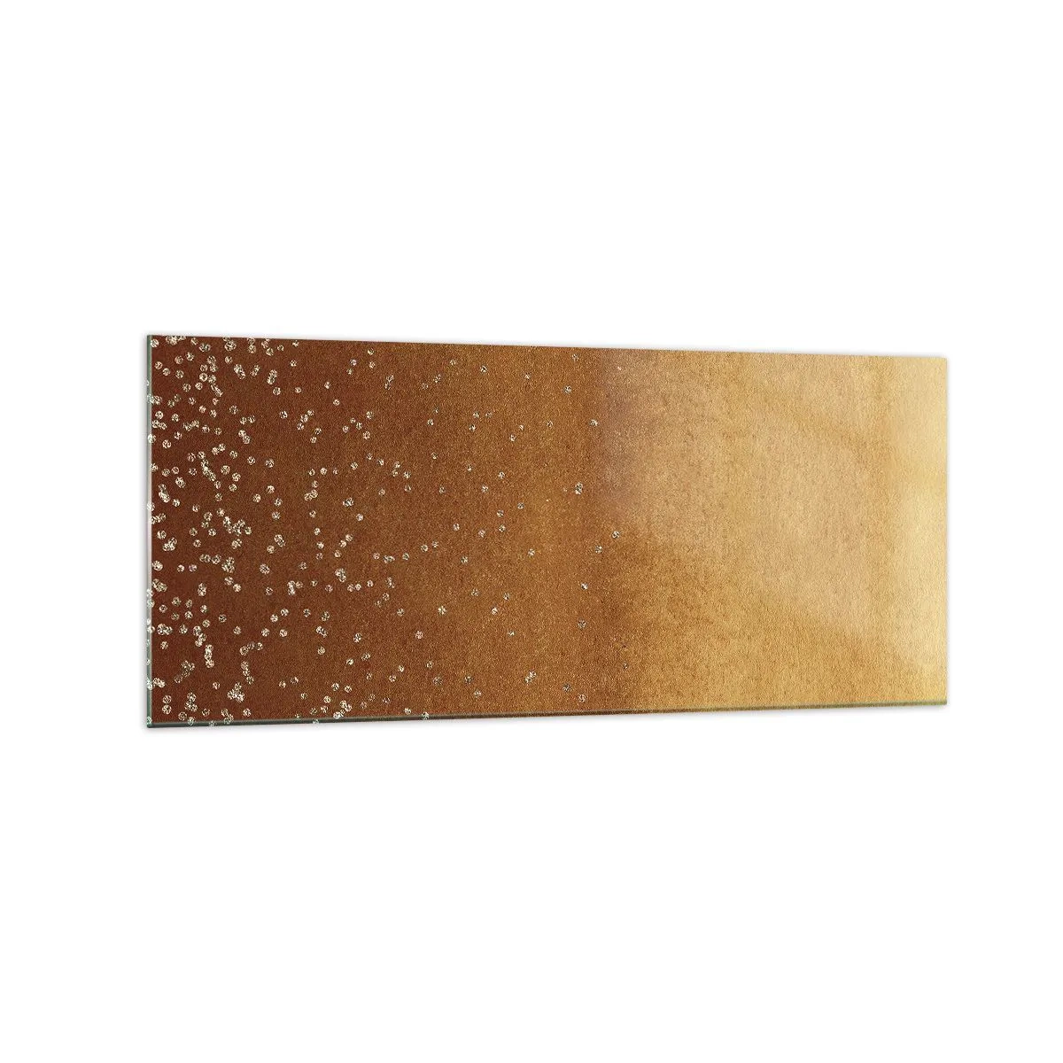 Glasbild - Bild auf glas - Ein goldener Farbverlauf mit dezentem Schimmer und Verzierung - 120x50cm - Die Geburt des Lichts - Moderne Wanddekoration für Wohnzimmer und Schlafzimmer ARTTOR