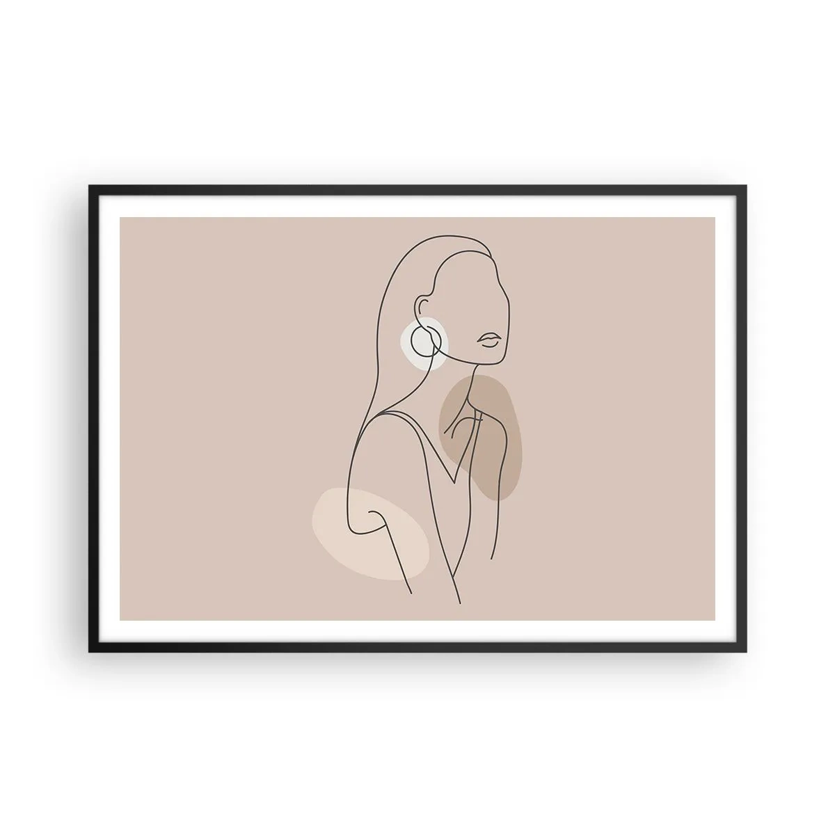 Poster in einem schwarzem Rahmen - Minimalistische Illustration einer Frau mit Umrissen auf beigem Hintergrund - 100x70cm - Mädchenhafte Ikone - Moderne Wanddekoration für Wohnzimmer und Schlafzimmer ARTTOR