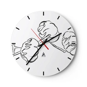 Wanduhr - Glasuhr - Schwarz-weiße Skizze eines Baumwollzweigs auf weißem Hintergrund - 30x30cm - Baumwolldaunen - Moderne Wanddekoration für Wohnzimmer, Küche und Schlafzimmer ARTTOR