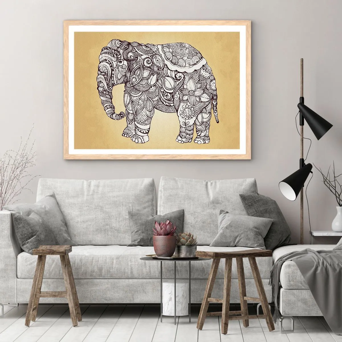 Poster in einem Rahmen aus heller Eiche - Elefant verhüllte sich - 100x70 cm