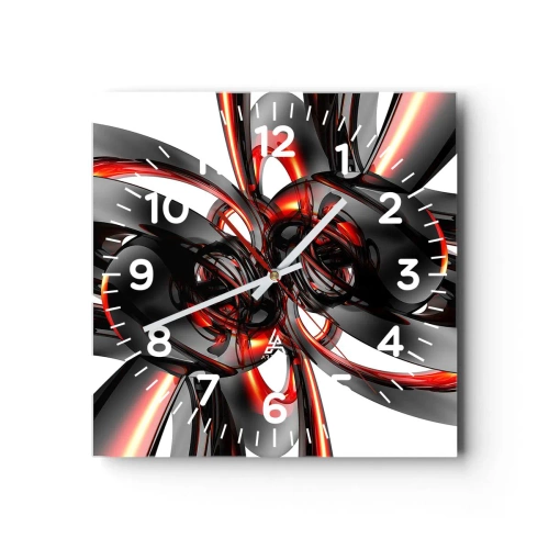 Wanduhr - Glasuhr - Uhrwerk in Graphit und Rot - 40x40 cm
