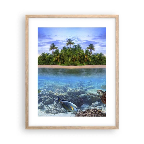 Poster in einem Rahmen aus heller Eiche - Heavenly Island lädt dich ein - 40x50 cm