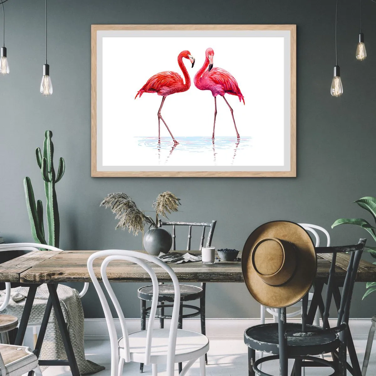 Poster in einem Rahmen aus heller Eiche - Rosa randez-vous - 100x70 cm