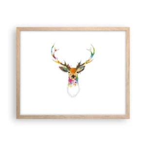 Poster in einem Rahmen aus heller Eiche - Ein mildes Reh in Farbe getaucht - 50x40 cm