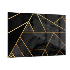 Glasbild - Bild auf glas - Geometrische Komposition in Schwarz und Gold auf Marmorhintergrund - 120x80cm - Dunkelheit und Glanz - Moderne Wanddekoration für Wohnzimmer und Schlafzimmer ARTTOR