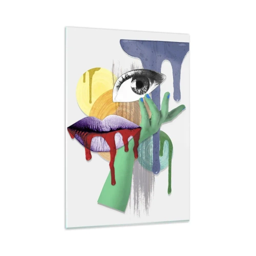 Glasbild - Bild auf glas - Dekonstruiertes Porträt mit abstrakten Elementen - 80x120cm - Ein dekonstruiertes Porträt - Moderne Wanddekoration für Wohnzimmer und Schlafzimmer ARTTOR