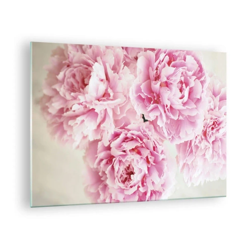 Glasbild - Bild auf glas - Ein Strauß voller rosa Pfingstrosen auf hellem Hintergrund - 70x50cm - In rosa Glamour - Moderne Wanddekoration für Wohnzimmer und Schlafzimmer ARTTOR