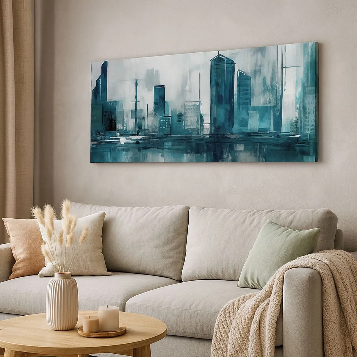 Bild auf Leinwand - Leinwandbild - Eine Stadt in der Farbe des Regens - 100x40 cm