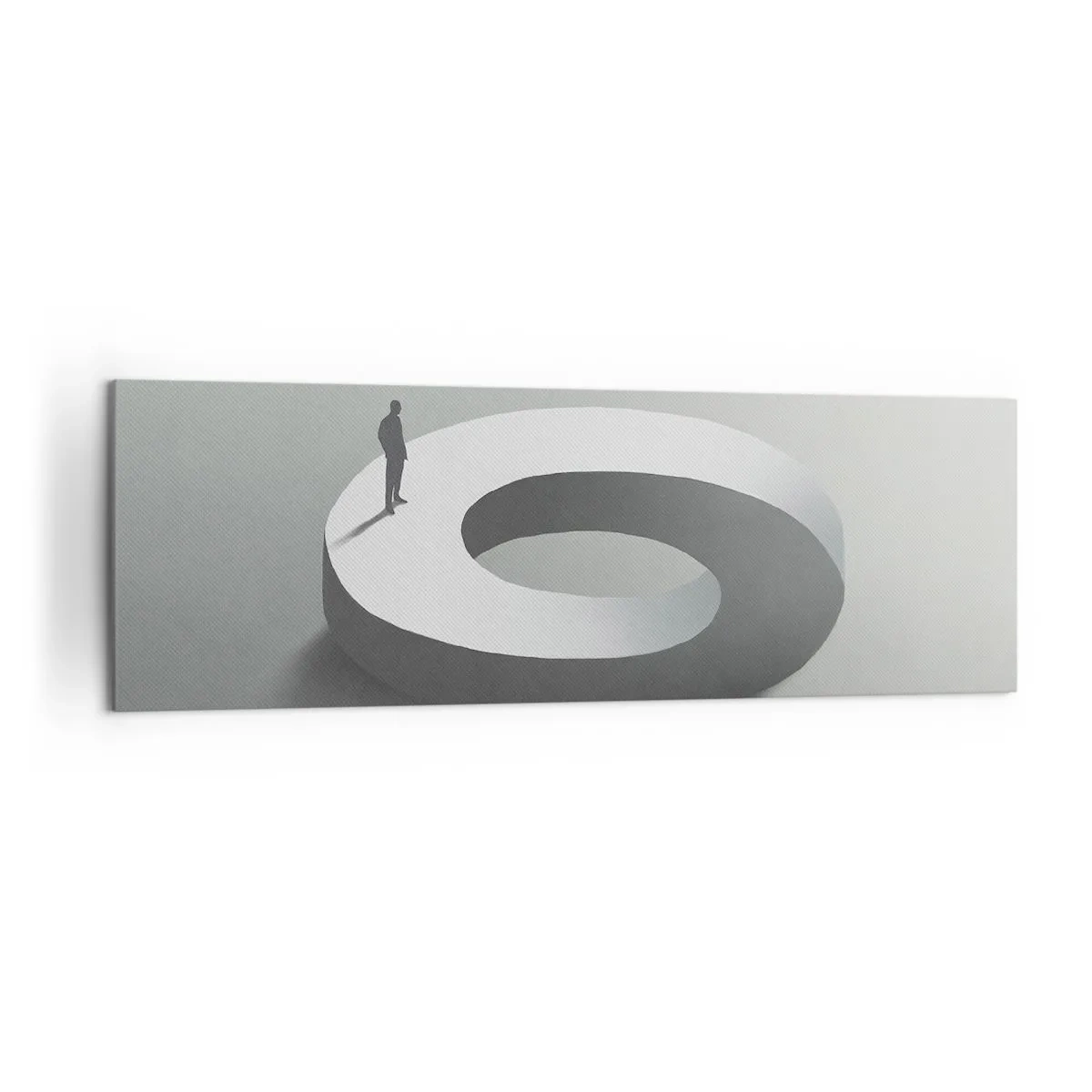 Bild auf Leinwand - Leinwandbild - Ein Mann auf einer grauen, abstrakten Struktur - 160x50cm - Und wie soll man davon klug werden - Moderne Wanddekoration für Wohnzimmer und Schlafzimmer ARTTOR