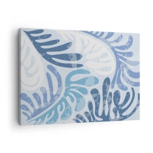 Bild auf Leinwand - Leinwandbild - Abstrakte Formen in Blautönen auf weißem Hintergrund - 70x50cm - Blaue Farne - Moderne Wanddekoration für Wohnzimmer und Schlafzimmer ARTTOR