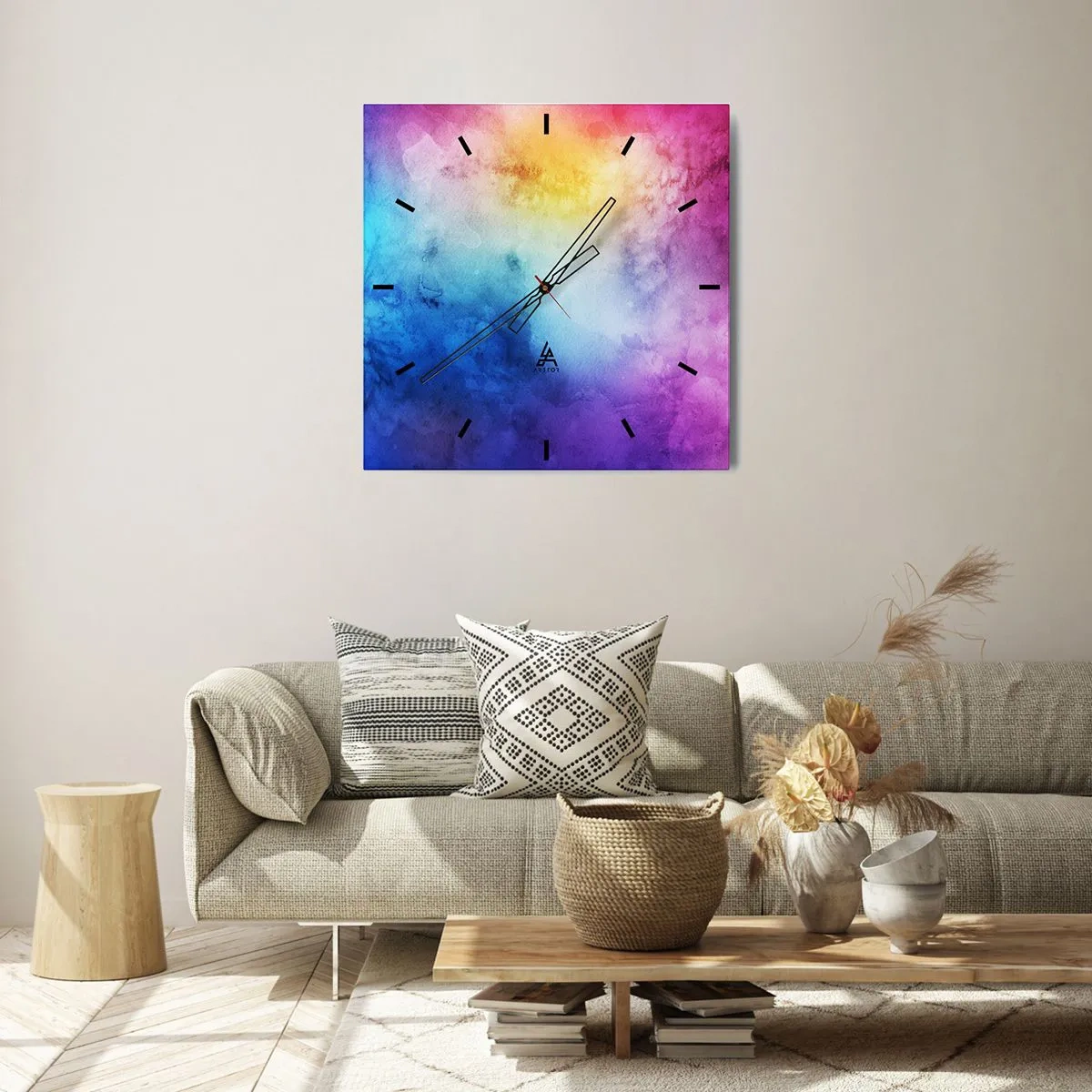 Wanduhr - Glasuhr - Eine abstrakte Komposition in Pastelltönen von Rosa und Blau. - 30x30cm - Fast auf Wolke sieben - Moderne Wanddekoration für Wohnzimmer und Schlafzimmer ARTTOR