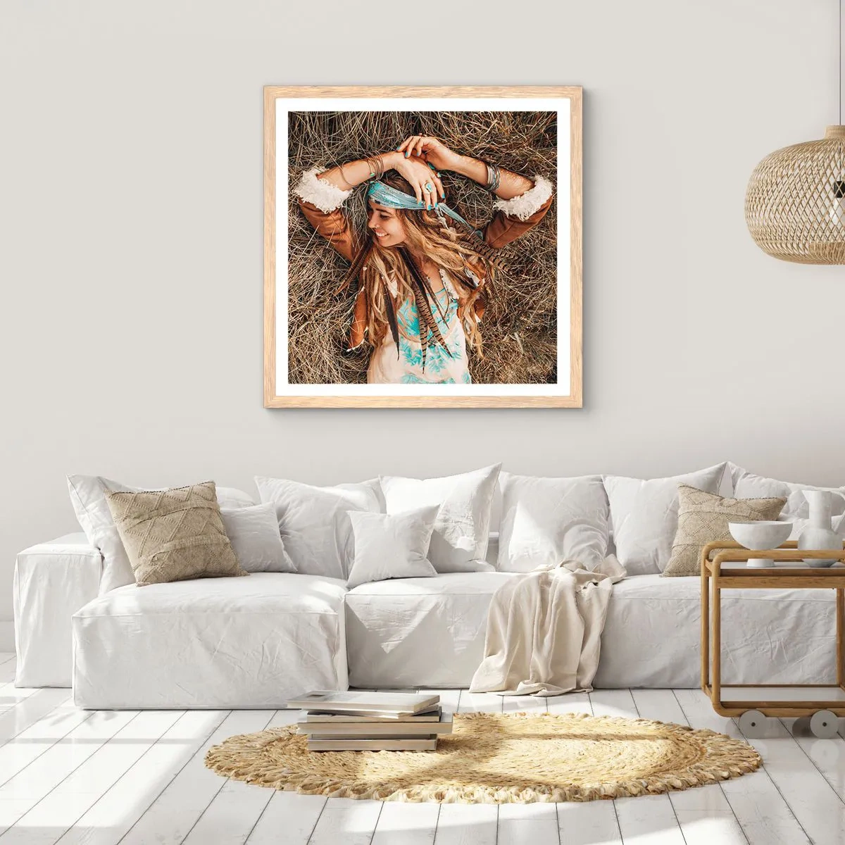 Poster in einem Rahmen aus heller Eiche - Auf dem Weg in den Sommer der Liebe - 40x40 cm