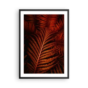 Poster in einem schwarzem Rahmen - Rote Palmblätter in kunstvoller Beleuchtung - 50x70cm - Die Hitze des Lebens - Moderne Wanddekoration für Wohnzimmer und Schlafzimmer ARTTOR