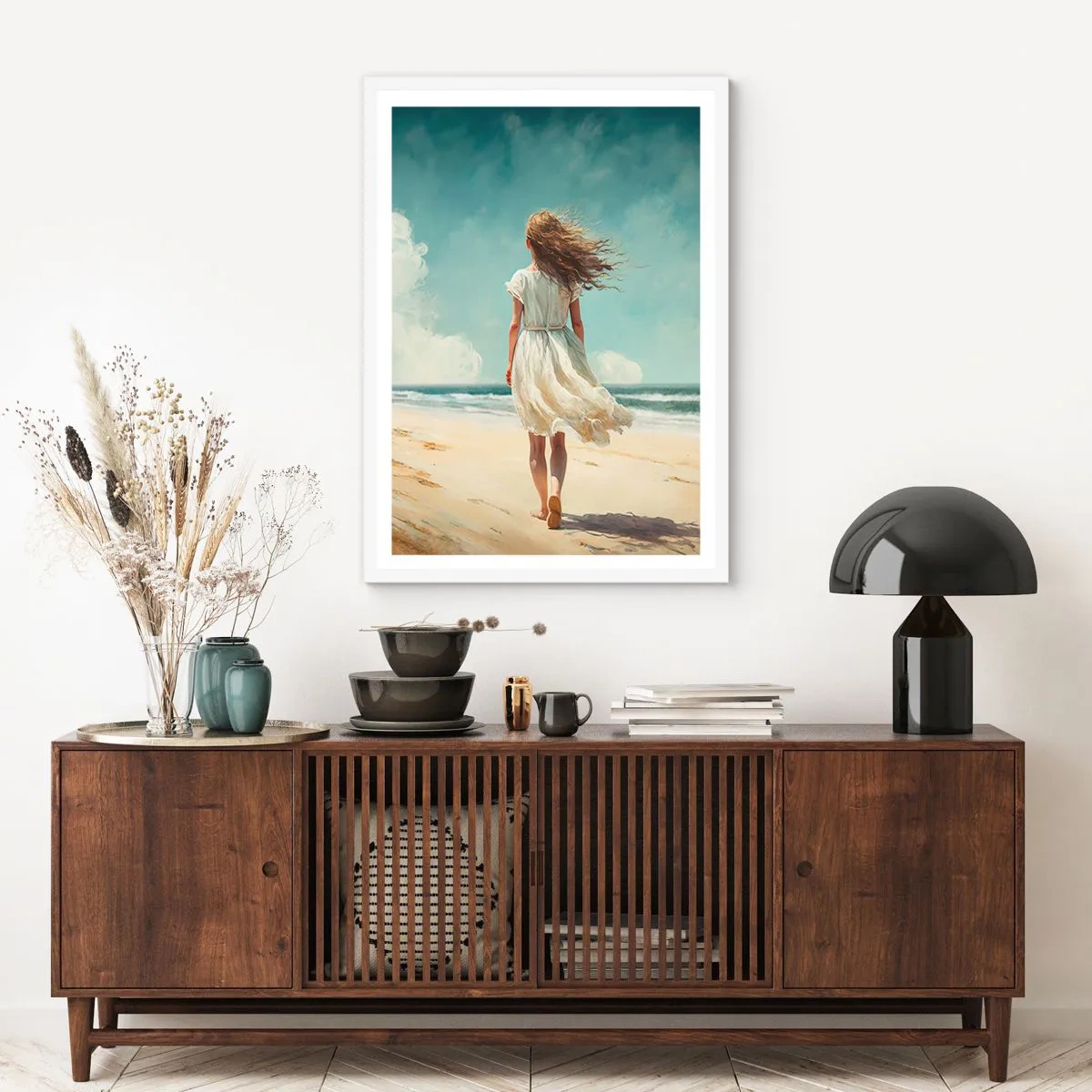 Poster in einem weißen Rahmen - Der Sonne und dem Wind begegnen - 70x100 cm
