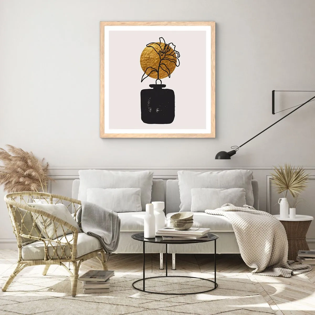 Poster in einem Rahmen aus heller Eiche - Schönheit ist Gold wert - 50x50 cm