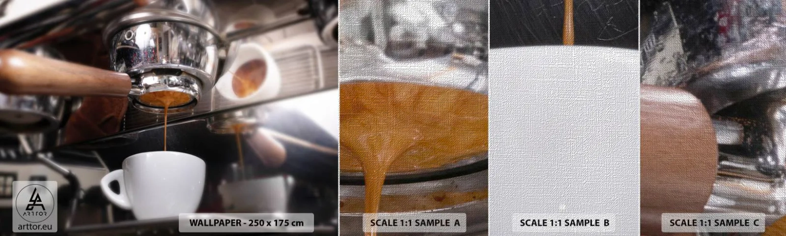 Fototapeten Muster Premium Canvas - Gute Zeit des Tages - Kaffee, Kaffeemaschine, Barista - 100x30 cm