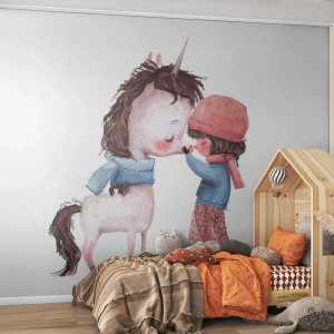 Selbstklebende Fototapete Deluxe Sticker - Ein Wintermärchen - Für Kinder, Einhorn, Mädchen - 500x350 cm