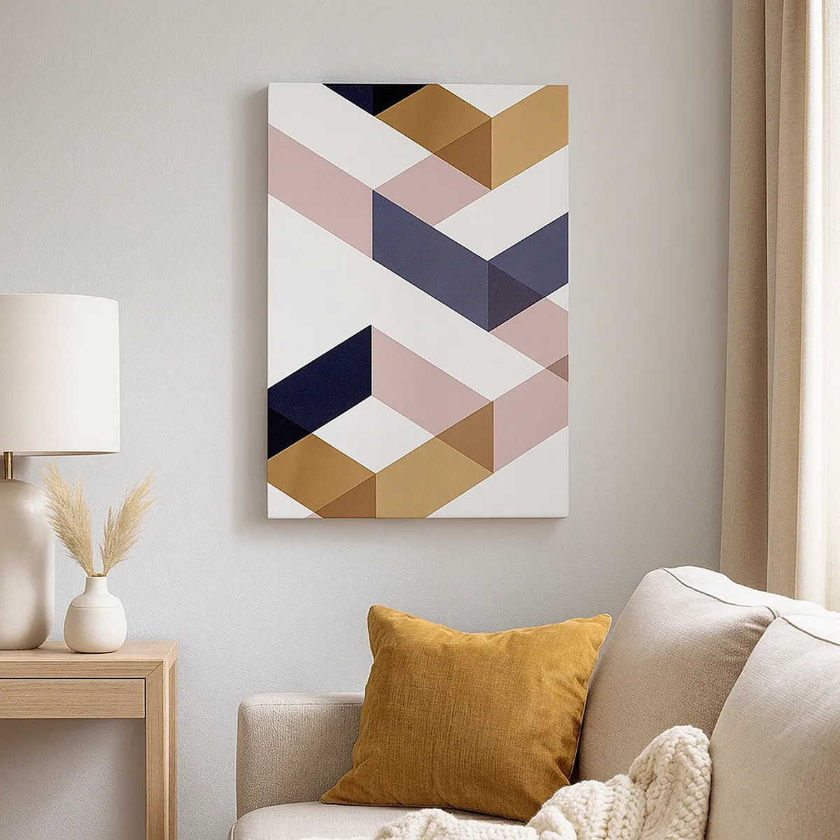 Bild auf Leinwand - Leinwandbild - Geometrische Muster in Gold- und Marineblautönen - 50x70cm - Ebenen und Winkel - Moderne Wanddekoration für Wohnzimmer und Schlafzimmer ARTTOR