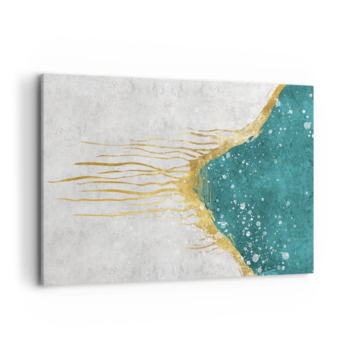 Bild auf Leinwand - Leinwandbild - Eine abstrakte Komposition in Gold- und Türkistönen - 120x80cm - Goldene Flut - Moderne Wanddekoration für Wohnzimmer und Schlafzimmer ARTTOR