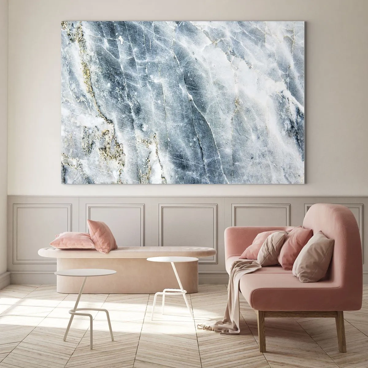 Glasbild - Bild auf glas - Abstrakte Eismarmorstruktur in Blau- und Weißtönen - 120x80cm - Eiswelt - Moderne Wanddekoration für Wohnzimmer und Schlafzimmer ARTTOR