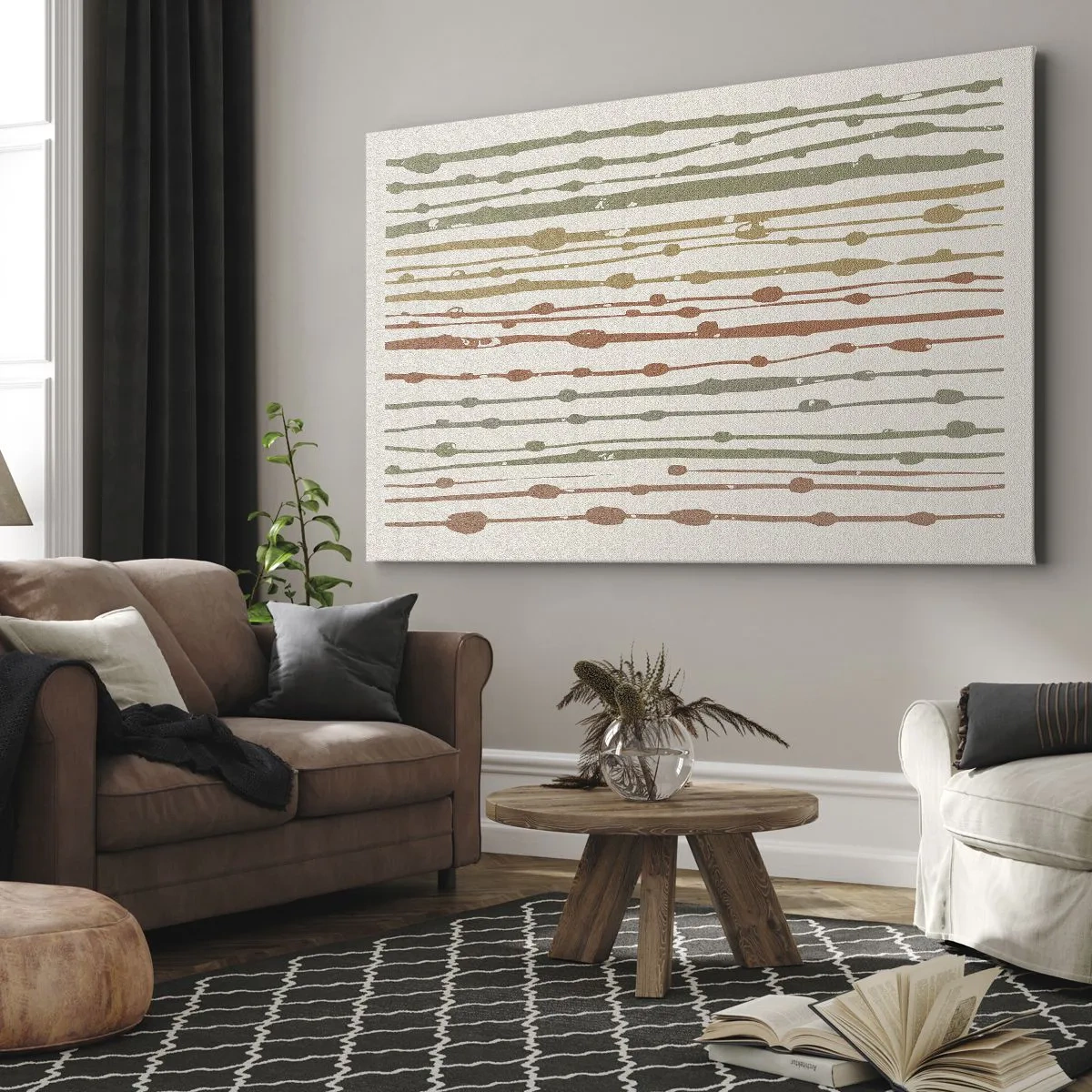 Bild auf Leinwand - Leinwandbild - Ein Linienmuster in warmen Farbtönen auf hellem Hintergrund - 120x80cm - Musikalische Notation von Farben - Moderne Wanddekoration für Wohnzimmer und Schlafzimmer ARTTOR