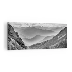 Bild auf Leinwand - Leinwandbild - Schwarz-weiße Berglandschaft mit Wolken über den Gipfeln - 120x50cm - Bis zum Horizont - Moderne Wanddekoration für Wohnzimmer und Schlafzimmer ARTTOR