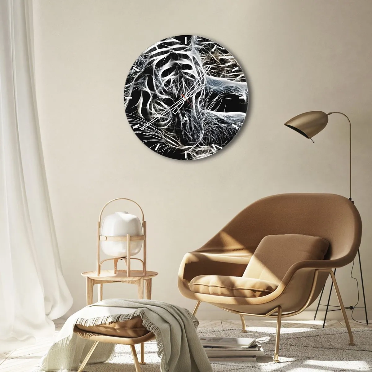Wanduhr - Glasuhr - Abstrakte Visualisierung von Katzenschnurrhaaren in Neonfarben - 30x30cm - Eine Studie über die Leichtigkeit der Katze - Moderne Wanddekoration für Wohnzimmer, Küche und Schlafzimmer ARTTOR