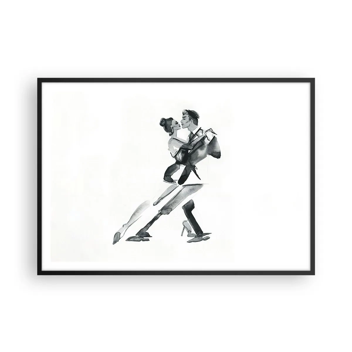 Poster in einem schwarzem Rahmen - Eine subtile Illustration eines tanzenden Paares im monochromen Stil. - 100x70cm - In einem Schlag - Moderne Wanddekoration für Wohnzimmer und Schlafzimmer ARTTOR