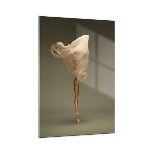 Glasbild - Bild auf glas - Eine Tänzerin in zarter Pose mit hochgezogenem Schleier - 50x70cm - Es wird bald auffliegen - Moderne Wanddekoration für Wohnzimmer und Schlafzimmer ARTTOR