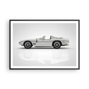 Poster in einem schwarzem Rahmen - Klassisches weißes Cabrio auf hellem Hintergrund - 100x70cm - Spaß versprochen - Moderne Wanddekoration für Wohnzimmer und Schlafzimmer ARTTOR