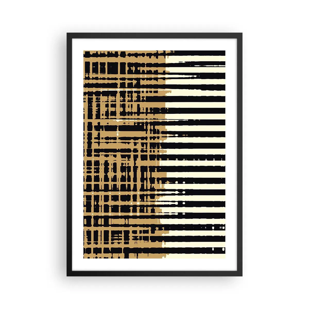 Poster in einem schwarzem Rahmen - Geometrisches Muster mit Linien und warmen Farben - 50x70cm - Architektonische Abstraktion - Moderne Wanddekoration für Wohnzimmer und Schlafzimmer ARTTOR