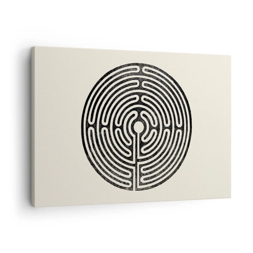 Bild auf Leinwand - Leinwandbild - Schwarz-weißes kreisförmiges Labyrinth auf hellem Hintergrund - 70x50cm - Geheimnisvolle Ordnung - Moderne Wanddekoration für Wohnzimmer und Schlafzimmer ARTTOR