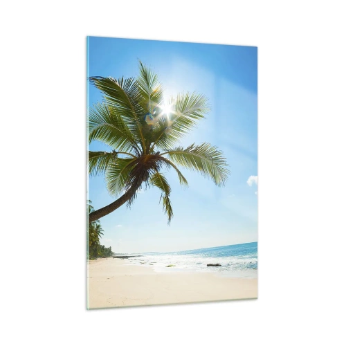 Glasbild - Bild auf glas - Tropischer Strand mit Palmen und blauem Himmel - 50x70cm - Niemandem zeigen - Moderne Wanddekoration für Wohnzimmer und Schlafzimmer ARTTOR