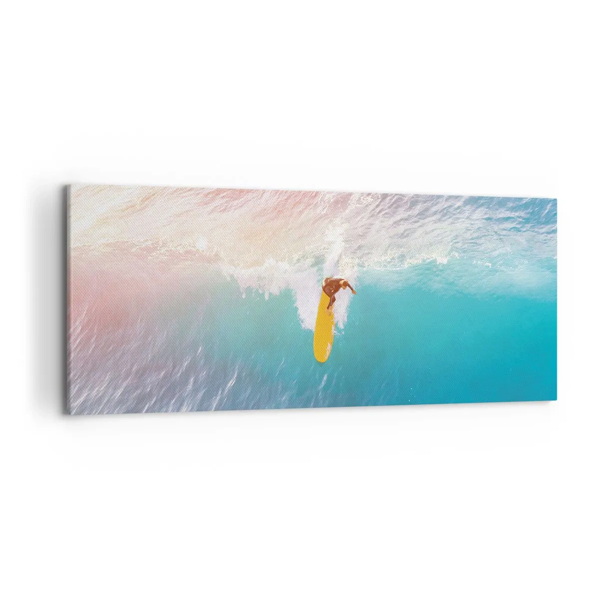 Bild auf Leinwand - Leinwandbild - Surfer auf einer Welle in Pastellfarben - 120x50cm - Der Ozeanreiter - Moderne Wanddekoration für Wohnzimmer und Schlafzimmer ARTTOR