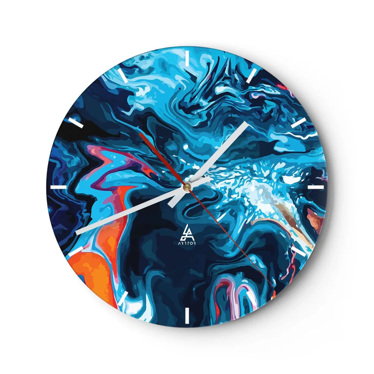 Wanduhr - Glasuhr - Ein dynamisches abstraktes Motiv in Blautönen - 30x30cm - Reise ins Zentrum des Himmels - Moderne Wanddekoration für Wohnzimmer, Küche und Schlafzimmer ARTTOR