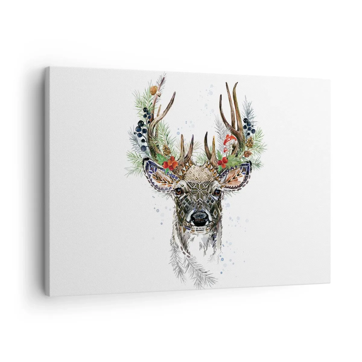 Bild auf Leinwand - Leinwandbild - Stilisierter Hirsch mit dekorativem Geweih auf weißem Hintergrund - 70x50cm - Im festlichen Gewand - Moderne Wanddekoration für Wohnzimmer und Schlafzimmer ARTTOR