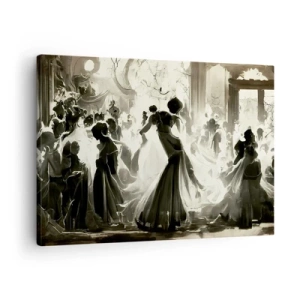 Bild auf Leinwand - Leinwandbild - Ball im Retro-Stil in Schwarz und Weiß - 70x50cm - Die große Maskerade - Moderne Wanddekoration für Wohnzimmer und Schlafzimmer ARTTOR