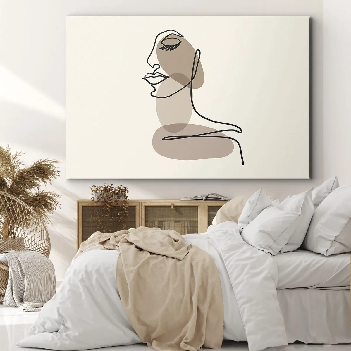 Bild auf Leinwand - Leinwandbild - Minimalistisches Frauengesicht mit abstrakten Flecken - 70x50cm - Sich selbst zugehört - Moderne Wanddekoration für Wohnzimmer und Schlafzimmer ARTTOR