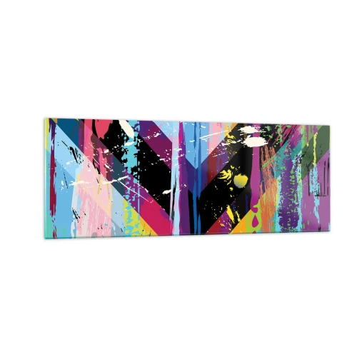 Glasbild - Bild auf glas - Abstraktes Muster mit bunten geometrischen Formen - 140x50cm - Von oben nach unten - Moderne Wanddekoration für Wohnzimmer und Schlafzimmer ARTTOR